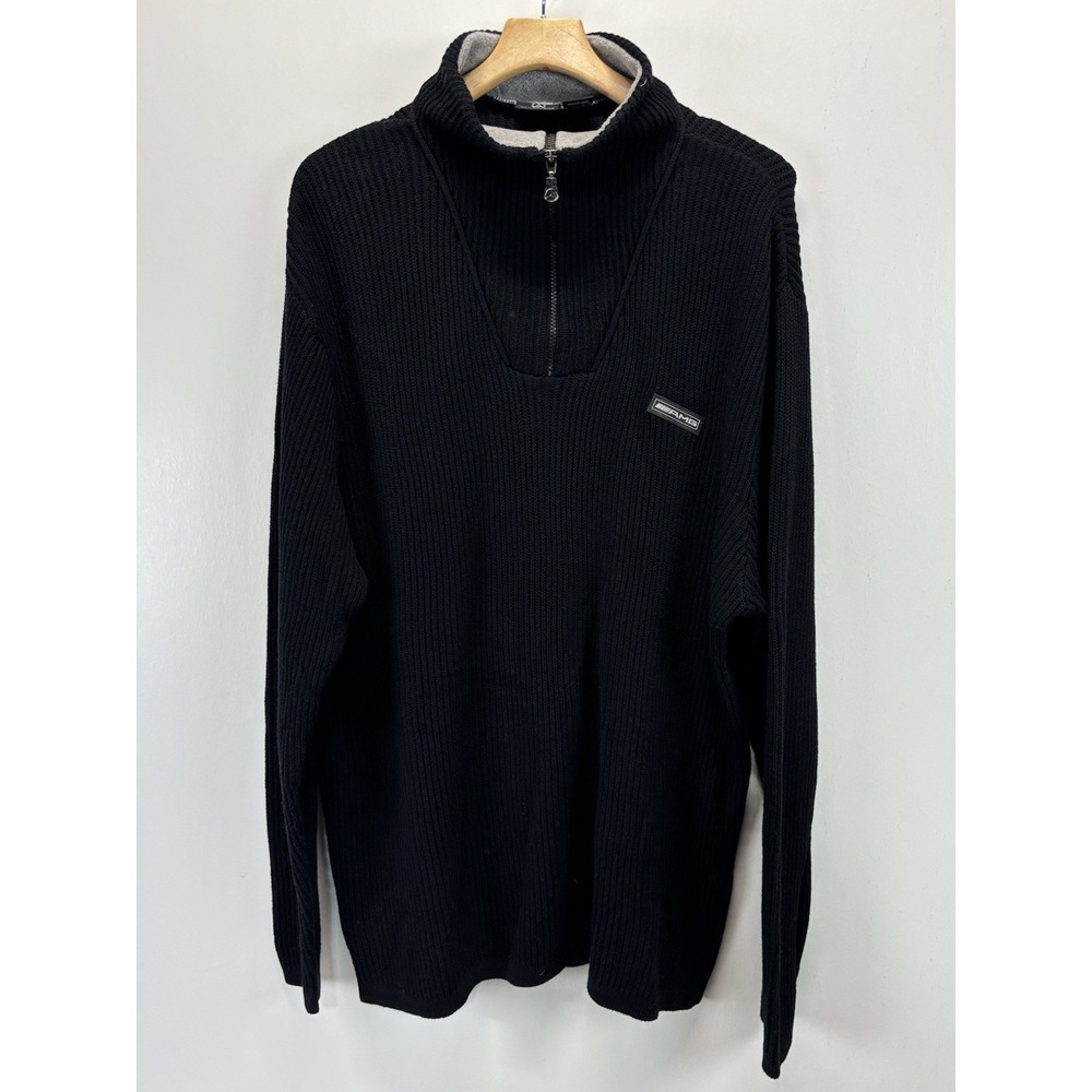 Mercedes Benz AMG Ribbed Sweater Men's XL Black 1/4 Zip Preppy Car Oversized